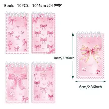10 шт. Розовый блокнот с бантом, мини-блокнот на спирали для офиса, школы, подарок на день рождения, портативный дневник as the picture