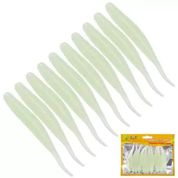 10 шт. рыболовная приманка в виде червя 8 см 5,7 г, длинный хвост, мягкая приманка, белая личинка, мягкие резиновые приманки