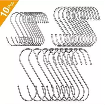 10 шт. S-образных крючков из нержавеющей стали, многофункциональные крючки для подвешивания одежды, сумок, полотенец, домашних держателей 10pcs