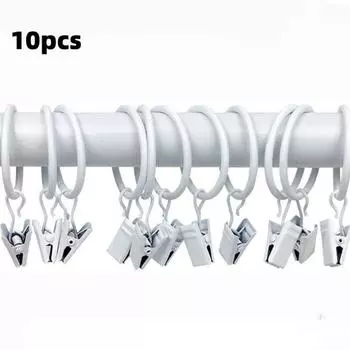 10 шт. с зажимами Кольца для штор Зажимы Металлические кольца для штор Пряжки Кольцо для подвешивания штор Главная white-3.0X32mm