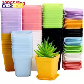 10 шт. садовый мини-горшок, маленький квадратный цветочный горшок, горшок для суккулентов, маленький черный квадратный пластиковый горшок, поддон для рассады, контейнер белый