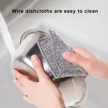 10 шт., салфетка для чистки, многоцелевая проволочная тряпка, многоразовая, для сухой и влажной мытья посуды, двусторонняя чистка L