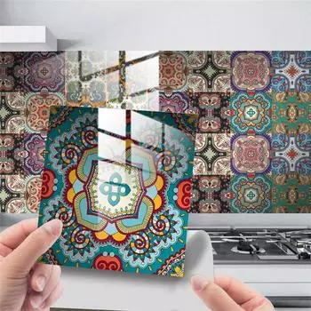 10 шт. самоклеящиеся наклейки на плитку, мандала, ПВХ-обои, сделай сам, плитка для ванной, кухни, декор, фрески, наклейки, съемные