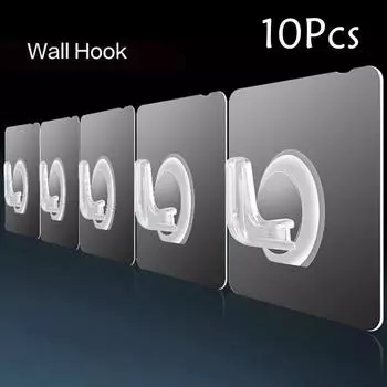 10 шт. самоклеящиеся настенные вешалки для дверей, крючки 6x6 см, прозрачные бесшовные присоски, вешалка для кухни, ванной комнаты, крючки 10 Pcs
