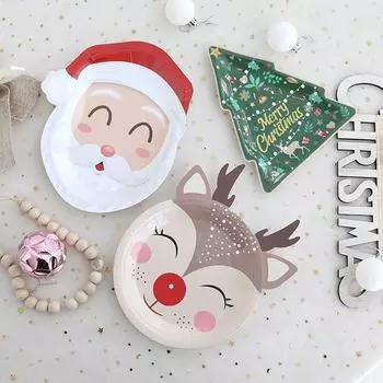 10 шт. Санта-Клаус, рождественская елка, тарелка с изображением лося, украшение для рождественской вечеринки, рождественская тарелка с изображением инопланетянина, мультяшный персонаж 10pcs