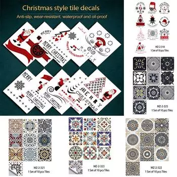 10 шт. Санта-Клаус, рождественская наклейка на плитку, кухонный шкаф, ванная комната, домашний декор, самоклеящаяся кристаллическая жесткая пленка, художественные наклейки на стены 10X10cmX10pcs