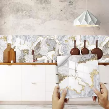 10 шт., серая и золотая наклейка на мраморную плитку, кухонный фартук, маслостойкая ванная комната, домашний декор, наклейки на стены, художественная роспись 10cmX10cmX10pcs