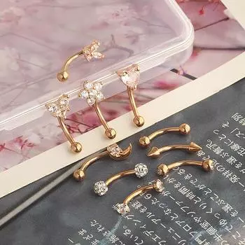 10 шт. сердечки циркониевые кольца для бровей для женщин изогнутые кольца для живота и губ серьги-спирали для хряща пирсинг ювелирные изделия серебряный