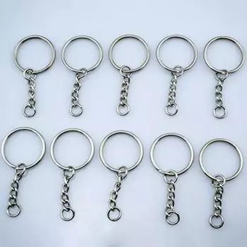 10 шт., серебряные тона, брелки для ключей, заготовки, брелки, разъёмные кольца с 4-звенной цепью