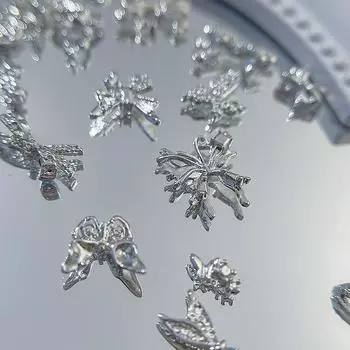 10 шт. серебряных бабочек для украшения ногтей, блестящие стразы, банты, подвески для ногтей для девочек, аксессуары для маникюра своими руками A10