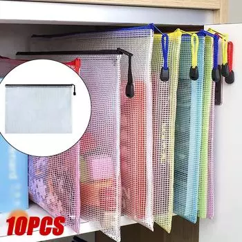 10 шт. сетчатый мешок на молнии сумка для документов водонепроницаемые папки на молнии A6/A5/A4/A3 школьные канцелярские принадлежности пенал сумки для хранения A6-10PCS чёрный