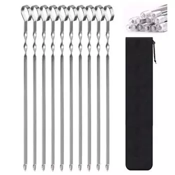 10 шт. шампуров для гриля, плоские палочки для кебаба из нержавеющей стали, многоразовые палочки для гриля для мяса, устойчивые к ржавчине, термостойкие шампуры для кебаба 10 pcs
