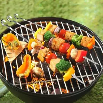 10 шт. шампуров для гриля, плоские палочки для шашлыка из нержавеющей стали, многоразовые палочки для гриля для мяса, курицы, овощей, устойчивые к ржавчине и жаростойкие 10 pcs