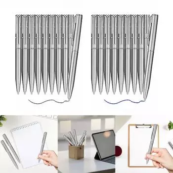 10 шт. шариковая ручка с поворотным механизмом, металлическая шариковая ручка с наконечником 1,0 мм, офисная ручка для подписи, черные/синие чернила синий