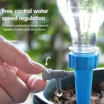 10 шт., шип для полива растений, регулируемая скорость, регулирующий клапан с медленным выпуском, автоматический капельный, трудосберегающий пластиковый прибор для полива в отпуске 10 pcs синий