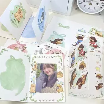 10 шт., симпатичная американская мультяшная кошка, собака, складная карточка, кавайная, Kpop, звезда, 3 дюйма, фотокарточка, декоративная упаковочная карточка, фиксированный картон