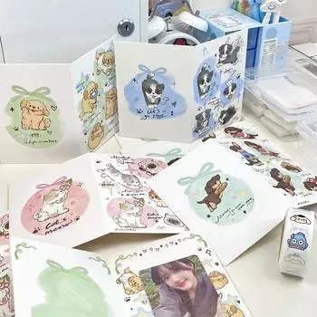 10 шт., симпатичная американская мультяшная кошка, собака, складная карточка, кавайная, Kpop, звезда, 3 дюйма, фотокарточка, декоративная упаковочная карточка, фиксированный картон