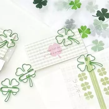 10 шт. симпатичных скрепок в виде зеленого четырехлистного клевера INS, милых девочек, декора для альбомов, зажимов для офисных документов, счетов, переплетных принадлежностей
