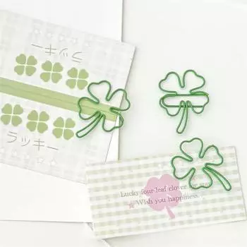10 шт. симпатичных скрепок в виде зеленого четырехлистного клевера INS, милых девочек, декора для альбомов, зажимов для офисных документов, счетов, переплетных принадлежностей