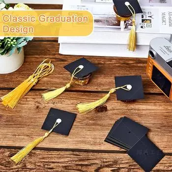 10 шт., синие самодельные украшения в виде докторской шляпы с кисточками для украшения торта и бутылки вина, черные для выпускного вечера красный