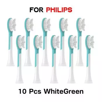 10 шт. сменная электрическая детская зубная щетка для серии Philixs Sonicare Kids HX3/HX6/HX8/HX9 зелёный