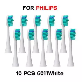 10 шт., сменные насадки для зубных щеток Philixs HX3/HX6/HX9, вакуумная электрическая зубная щетка Sonic, мягкие DuPont, без металлических насадок зелёный