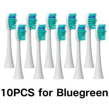 10 шт. сменных насадок для зубной щетки Philixs HX3/HX6/HX9 Vacuum Sonic Electric Toothbrush Soft DuPont No Metal Nozzles зелёный