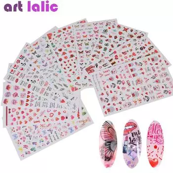 10 шт., смешанные наклейки для дизайна ногтей, наклейки с изображением цветка, сердца, мультяшной бабочки, слайдер, инструменты для украшения маникюра