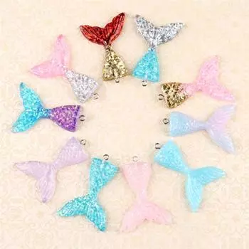 10 шт. смешанный блестящий кулон в виде рыбьего хвоста русалки из смолы для самостоятельного изготовления браслета и ожерелья