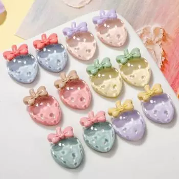 10 шт., смоляная плоская задняя часть, ручной телефон, прозрачные клубничные кабошоны, чехол для волос, заколка для принадлежностей для дома