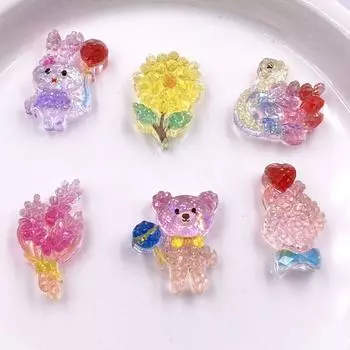 10 шт. смоляные разноцветные блестящие мультяшные хрустальные шары в виде медведя, кролика, лебедя, сердца, цветка, фигурка с плоской задней частью, альбом для творчества, декор