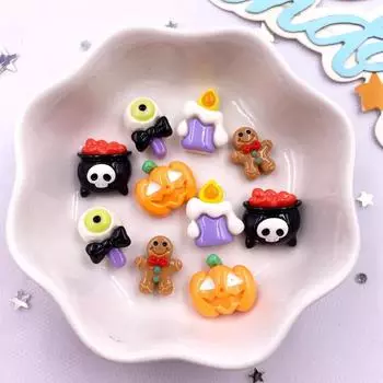 10 шт. смоляные разноцветные тыквенные черепа, дьявольские глаза, привидения, шоколадные человечки, мини-фигурки для дизайна ногтей, плоские камни для самостоятельного изготовления на Хэллоуин