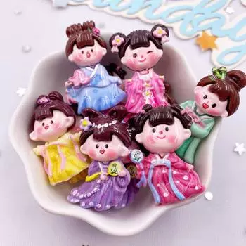 10 шт. смоляных красочных мультяшных кавайных китайских принцесс в китайском стиле с плоскими камнями для девочек, статуэток, альбомов для вырезок, аксессуаров для бантов, поделок