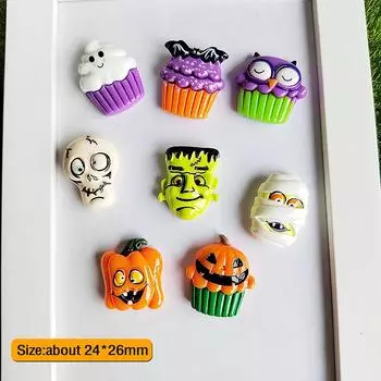10 шт. смоляных милых красочных 3D-фигурок в виде летучей мыши, тыквы, совы, черепа, головы, декора на плоской основе, своими руками, для скрапбукинга на Хэллоуин 04