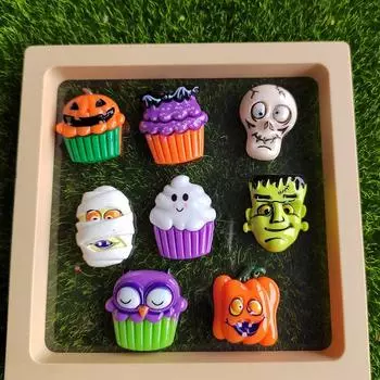 10 шт. смоляных милых красочных 3D-фигурок в виде летучей мыши, тыквы, совы, черепа, головы, декора на плоской основе, своими руками, для скрапбукинга на Хэллоуин