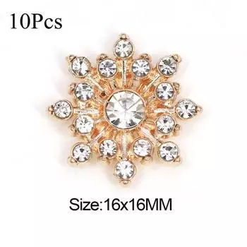 10 шт., снежинка, кабошон, металлическая основа, стразы, блестящие пуговицы со стразами для одежды, обуви, сумок, аксессуары, поделки своими руками 16*16 мм Crystal золотой