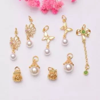 10 шт., сохраняющий цвет, старинный золотой кулон «Счастливая сумка», бант, жемчужный кулон, браслет из бисера своими руками, кулон, ювелирные аксессуары 2#