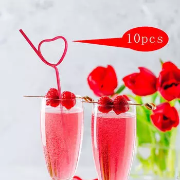 10 шт., соломинки в форме сердца, сувениры для вечеринки в честь юбилея, свадебного душа, красные красный