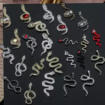 10 шт. сплава змея нейл-арт подвески роскошные 3D змея ювелирные изделия ногтей Serpiente Diy маникюрный салон 2025 год змеи украшения P