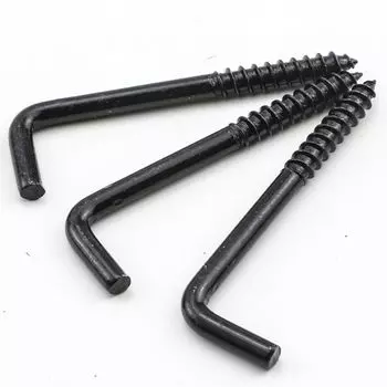 10 шт. стальных винтовых потолочных крючков, черные спиральные крючки для вешалок, садовые крючки в форме буквы L для шкафа M 3.7*70mm