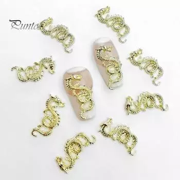 10 шт., стразы для дизайна ногтей, китайский зодиакальный дракон, блестящий сплав, 3D металлический дракон, аксессуары для ногтей, женские поставки золотистый
