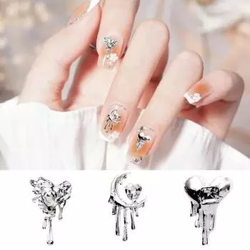 10 шт., стразы для дизайна ногтей, украшение 3D, сердце, луна, крест, летучая мышь, искусственный кристалл на металлических подвесках, креативные ювелирные украшения, аксессуары для телефона H