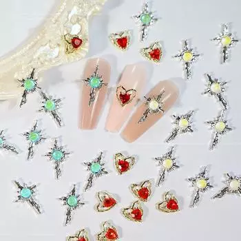 10 шт., стразы для ногтей с крестом и русалкой, 3D драгоценный камень Авроры, звездный свет, ювелирные изделия, детали для украшения ногтей, роскошные подвески «сделай сам», детали для ногтей