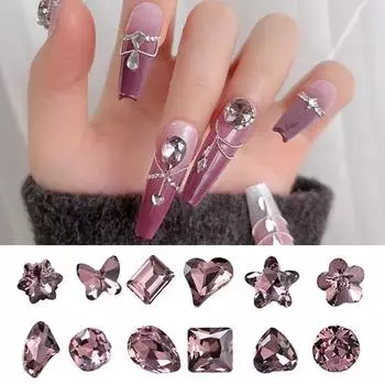 10 шт., стразы для ногтей с розовыми искусственными кристаллами, легко наносятся, прочные, очаровательные аксессуары для ногтей с заостренной нижней частью K