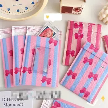 10 шт., сумка-конверт с пузырьками и бантом, розовый пузырь, самозапечатывающиеся почтовые пакеты, мягкие конверты, посылка для подарков 15*24cm