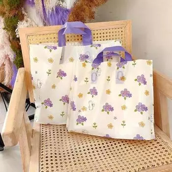 10 шт. Сумки для покупок Прочные сумки с принтом кролика и цветка на День святого Валентина для покупок Милые легкие сумки из полиэтилена для многоразового использования Свадебные сумки 35x25cm