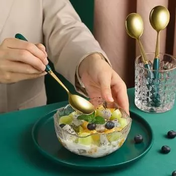 10 шт. суповые ложки, устойчивые к высоким температурам, длинная ручка, круглая, контрастного цвета, глянцевая поверхность, обеденная нержавеющая сталь зелёный