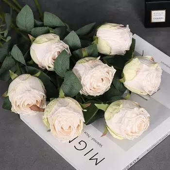 10 шт. сушеных роз, искусственные розы, цветы на длинном стебле, искусственные розы для свадебного букета, домашнего декора, шелковые розы светло-розовый