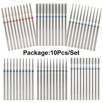 10 шт., сверла для ногтей, алмазные борфрезы, шлифовальные насадки, аксессуары для гель-лака для ногтей, инструмент для дизайна ногтей, хвостовик, резьба, полировка