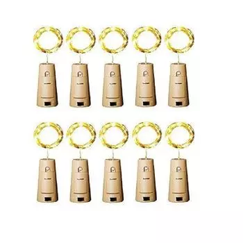 10 шт. Светодиодная гирлянда-фея на бутылку с пробкой для свадебной вечеринки, Рождества, 2 м проволоки